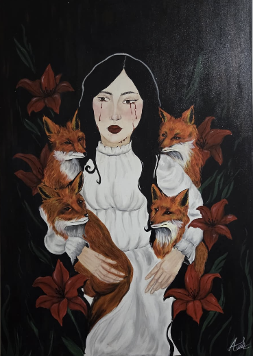 Tilki ve kırmızı zambaklı eser